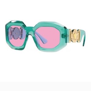 Versace Ve4424u Teal Medusa and Rose Sunglasses with Gold Accent